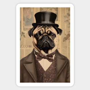 Pug Dog in Suit Portrait Vintage Art Sticker